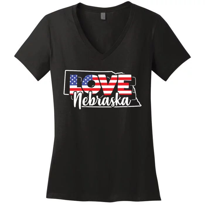 4th Of July Nebraska Us American Flag July Fourth Women's V-Neck T-Shirt