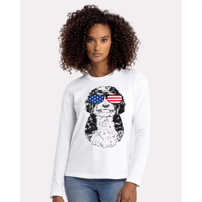 4th Of July Bernedoodle Doodle Dog Patriotic USA Sunglasses Womens Cotton Relaxed Long Sleeve T-Shirt