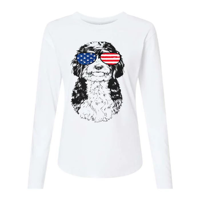 4th Of July Bernedoodle Doodle Dog Patriotic USA Sunglasses Womens Cotton Relaxed Long Sleeve T-Shirt