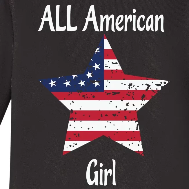 4th Of July All American Girl Usa Flag Baby Long Sleeve Bodysuit