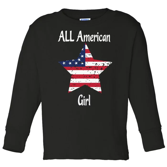 4th Of July All American Girl Usa Flag Toddler Long Sleeve Shirt