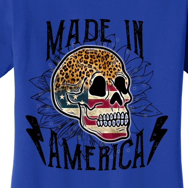 4th Of July Usa Flag Leopard Skull Sunflower America Great Gift Women's T-Shirt