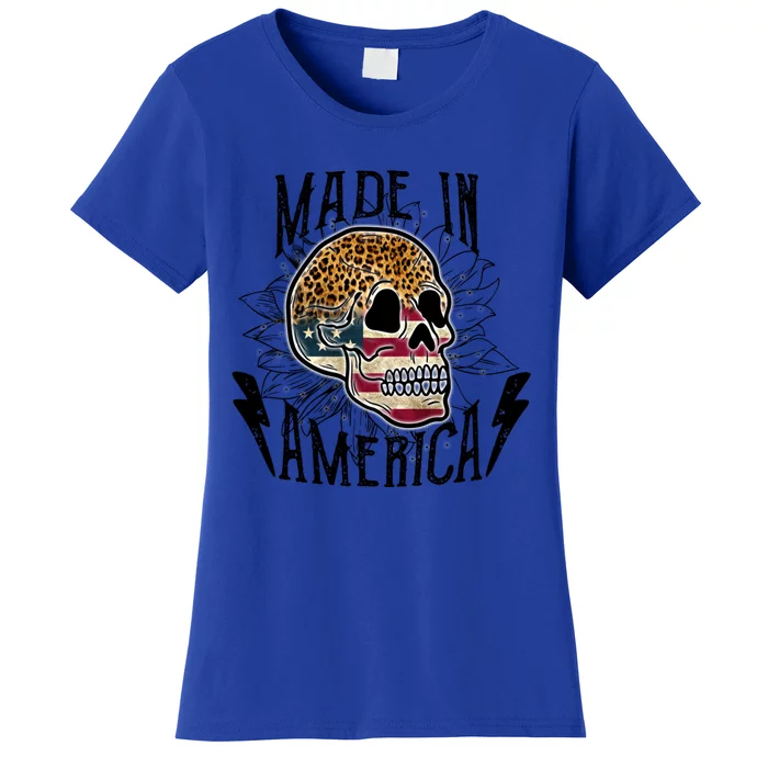 4th Of July Usa Flag Leopard Skull Sunflower America Great Gift Women's T-Shirt