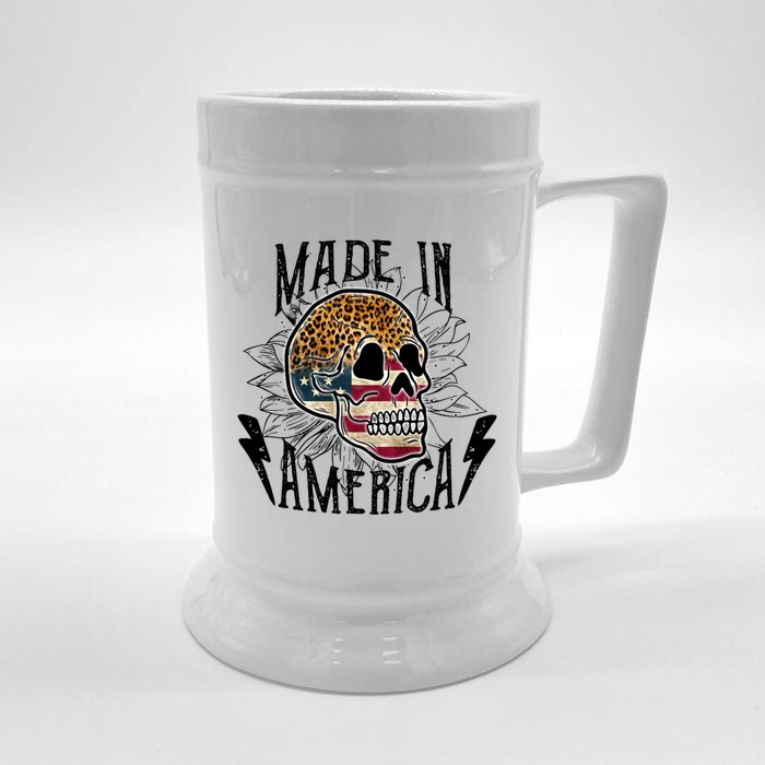 4th Of July Usa Flag Leopard Skull Sunflower America Great Gift Front & Back Beer Stein