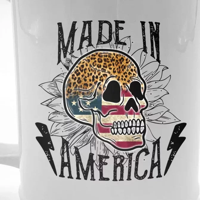 4th Of July Usa Flag Leopard Skull Sunflower America Great Gift Front & Back Beer Stein