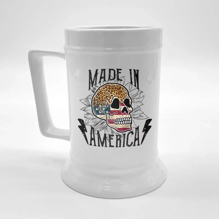 4th Of July Usa Flag Leopard Skull Sunflower America Great Gift Front & Back Beer Stein