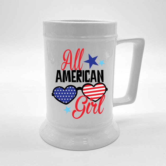 4th Of July All American Girl Glasses American Flag Front & Back Beer Stein