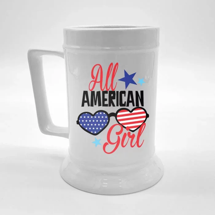 4th Of July All American Girl Glasses American Flag Front & Back Beer Stein