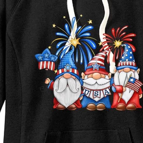 4th Of July American Gnomes Celebrating Independence Day Women's Fleece Hoodie