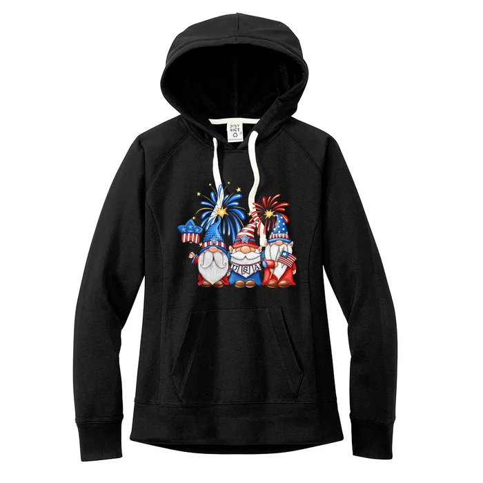 4th Of July American Gnomes Celebrating Independence Day Women's Fleece Hoodie