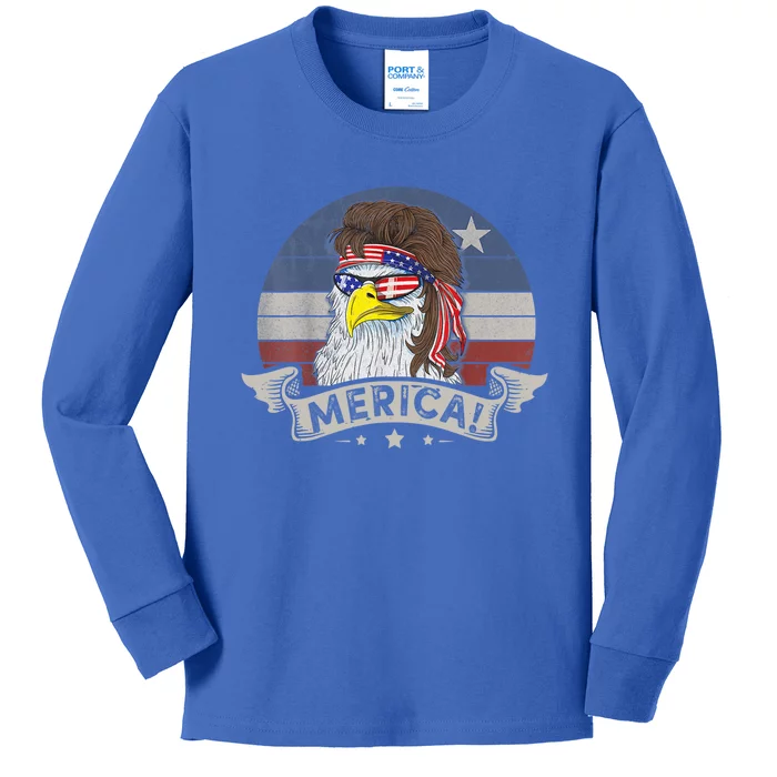 4th Of July Merica Eagle Mullet Usa Flag Patriotic Vintage Cute Gift Kids Long Sleeve Shirt