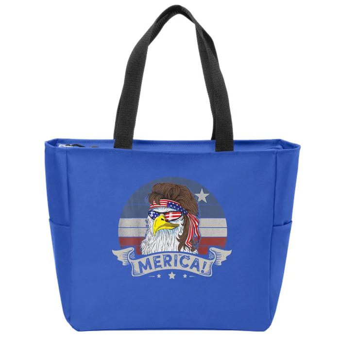 4th Of July Merica Eagle Mullet Usa Flag Patriotic Vintage Cute Gift Zip Tote Bag