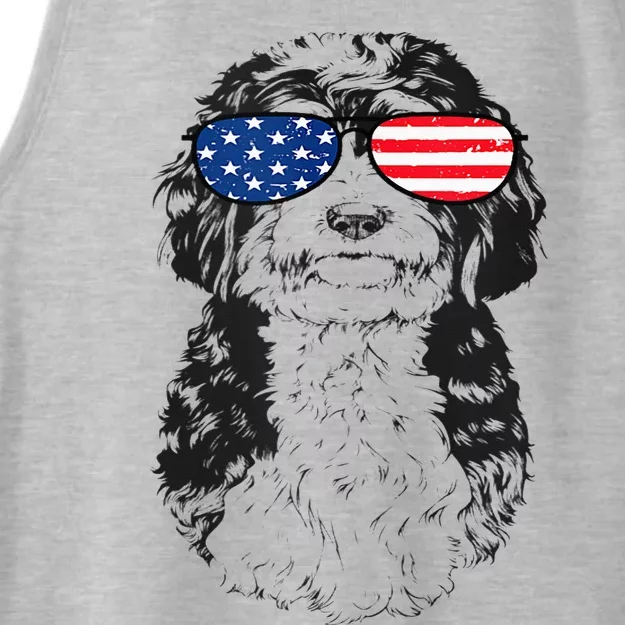 4th Of July Bernedoodle Doodle Dog Patriotic USA Sunglasses Ladies Tri-Blend Wicking Tank