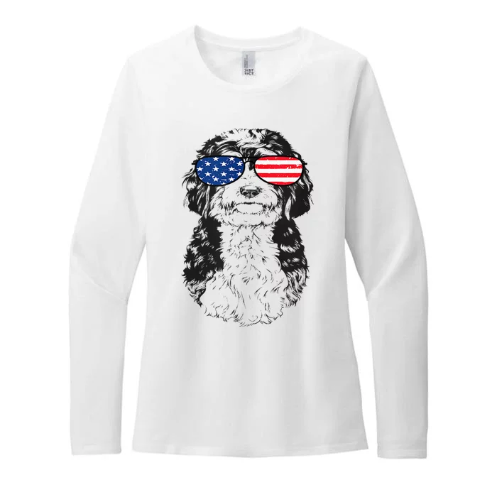 4th Of July Bernedoodle Doodle Dog Patriotic USA Sunglasses Womens CVC Long Sleeve Shirt