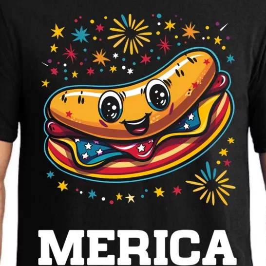 4th Of July Merica Us Flag Hot Dog Fireworks Gift Pajama Set