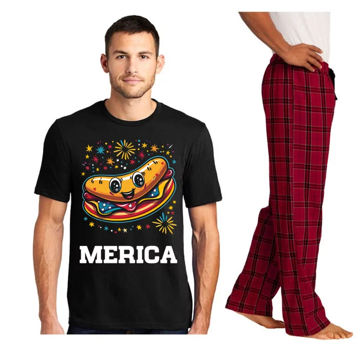 4th Of July Merica Us Flag Hot Dog Fireworks Gift Pajama Set