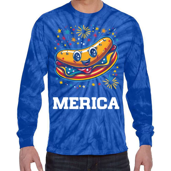 4th Of July Merica Us Flag Hot Dog Fireworks Gift Tie-Dye Long Sleeve Shirt