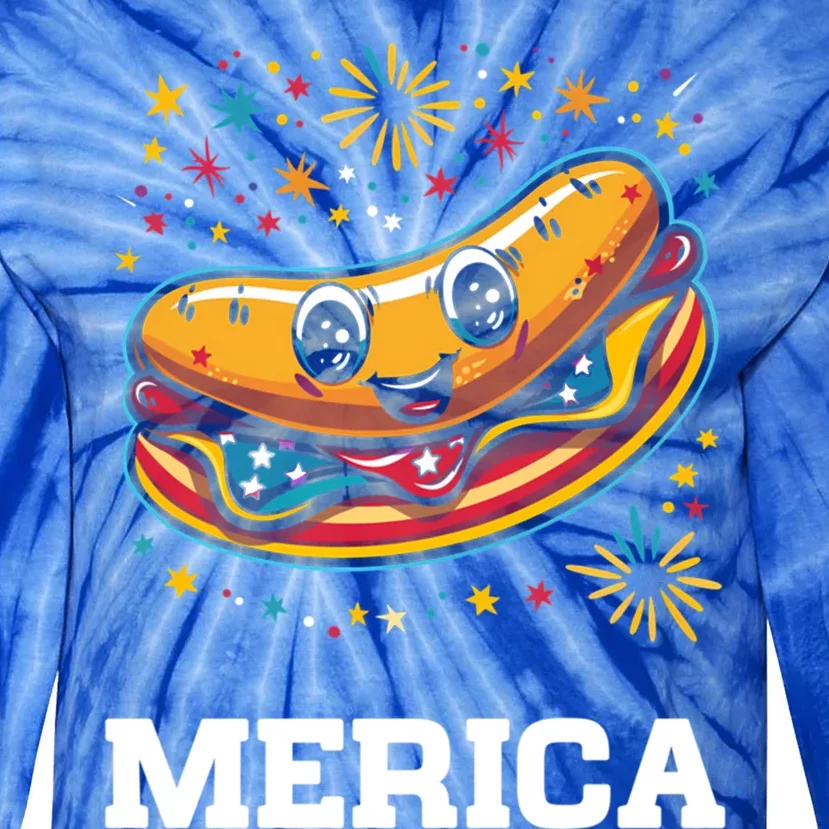 4th Of July Merica Us Flag Hot Dog Fireworks Gift Tie-Dye Long Sleeve Shirt