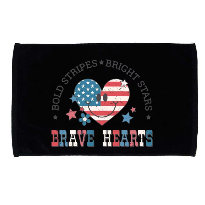 4th Of July Retro Blold Stripes Bright Stars Brave Hearts Gift Microfiber Hand Towel