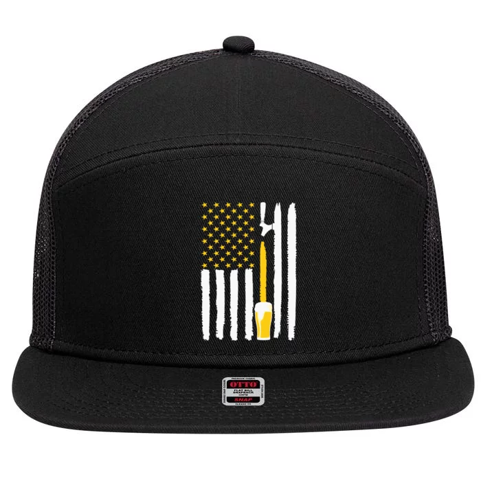 4th Of July American Flag Beer Lovers 7 Panel Mesh Trucker Snapback Hat