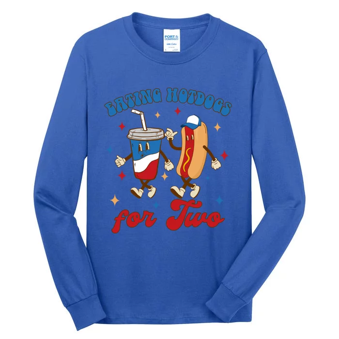 4th Of July Pregnancy Announcet Eating Hotdogs For Two Cute Gift Tall Long Sleeve T-Shirt