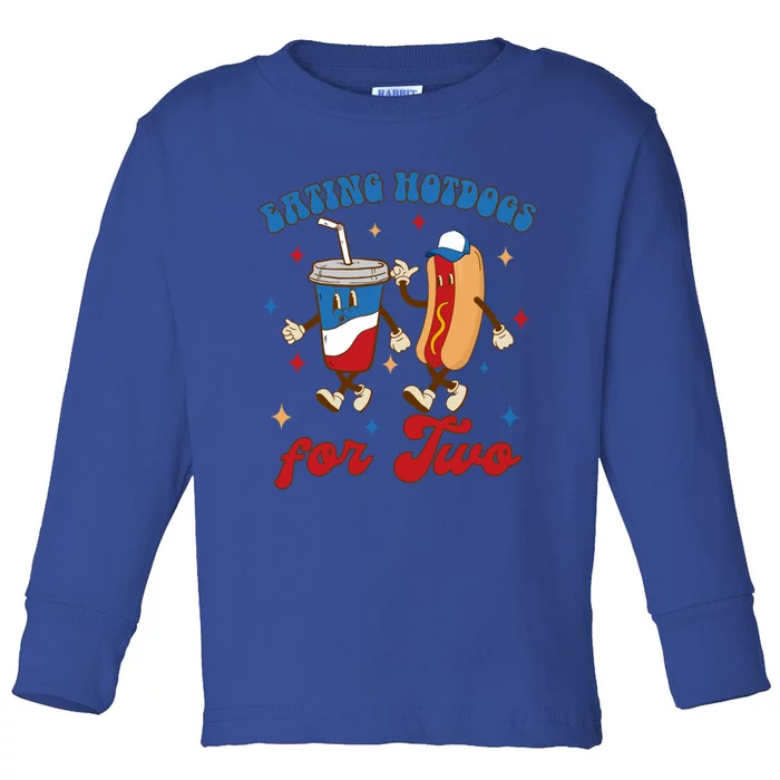 4th Of July Pregnancy Announcet Eating Hotdogs For Two Cute Gift Toddler Long Sleeve Shirt