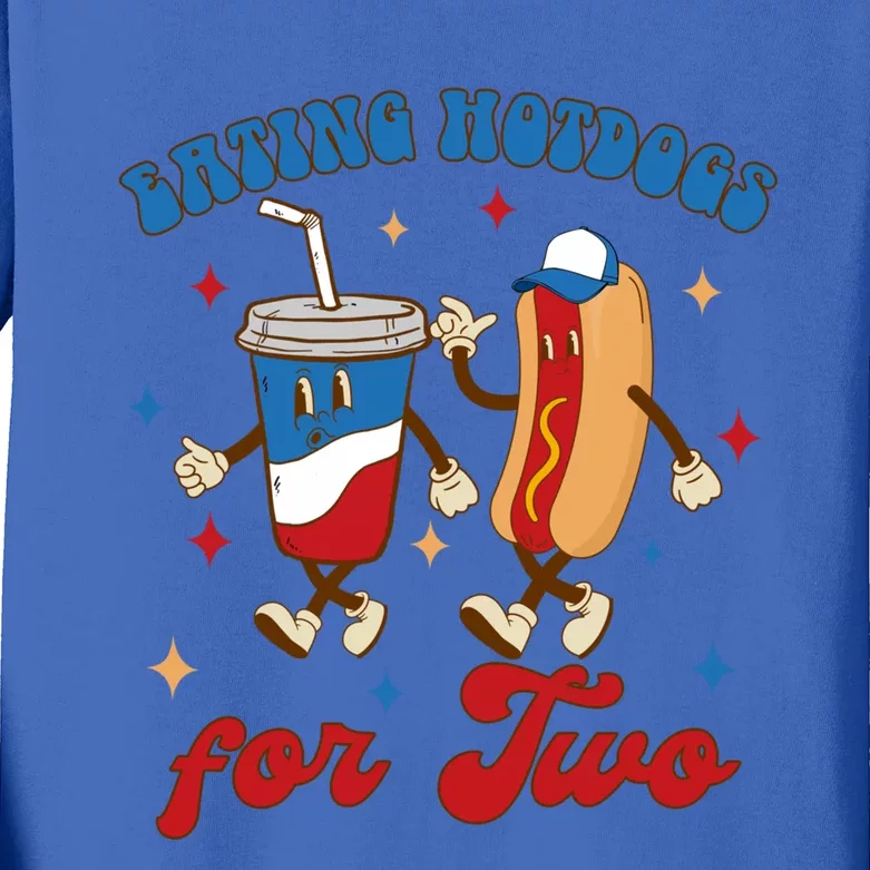 4th Of July Pregnancy Announcet Eating Hotdogs For Two Cute Gift Kids Long Sleeve Shirt