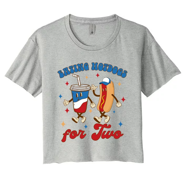 4th Of July Pregnancy Announcet Eating Hotdogs For Two Cute Gift Women's Crop Top Tee