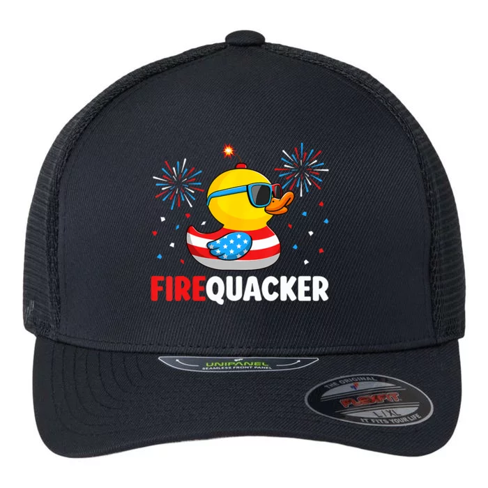 4th Of July Duck Firequacker Patriotic Fourth Of July Funny Flexfit Unipanel Trucker Cap