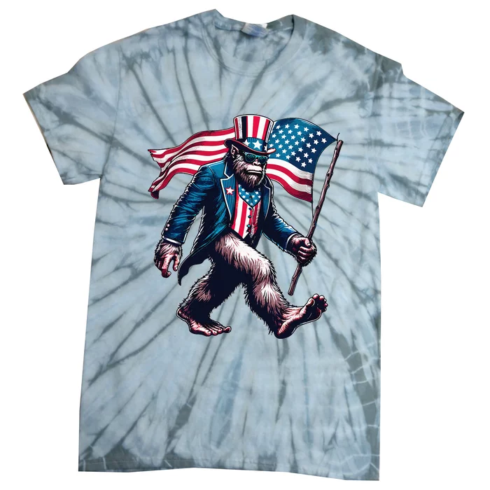 4th Of July Bigfoot Sasquatch American Flag Usa Tie-Dye T-Shirt