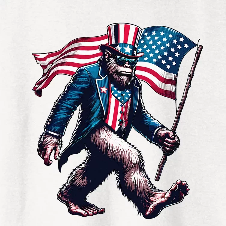 4th Of July Bigfoot Sasquatch American Flag Usa Women's Crop Top Tee