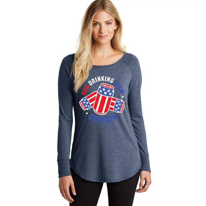 4th Of July Beer Can Flag Design USA Drinking Team Tees Women's Perfect Tri Tunic Long Sleeve Shirt