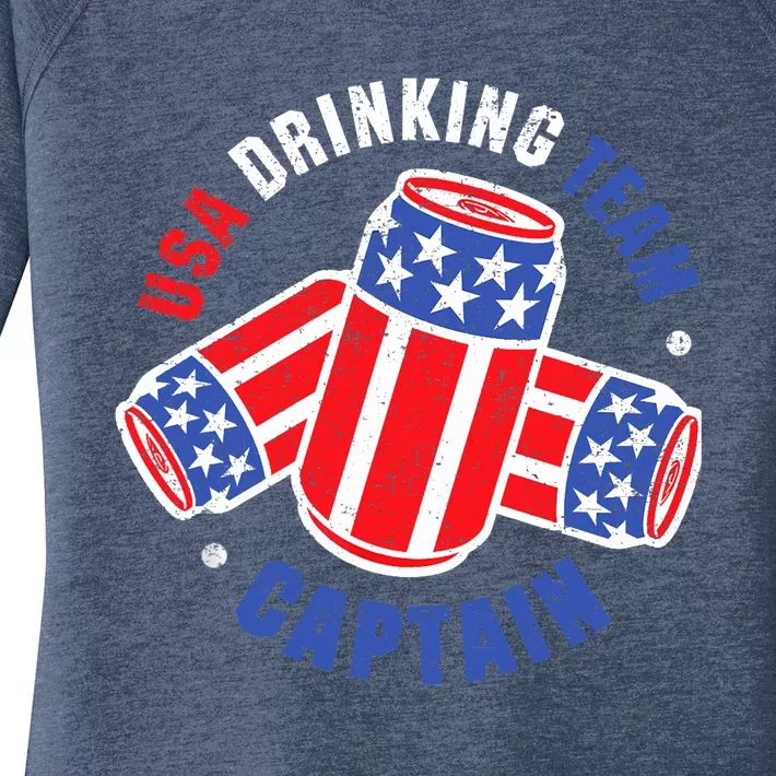 4th Of July Beer Can Flag Design USA Drinking Team Tees Women's Perfect Tri Tunic Long Sleeve Shirt