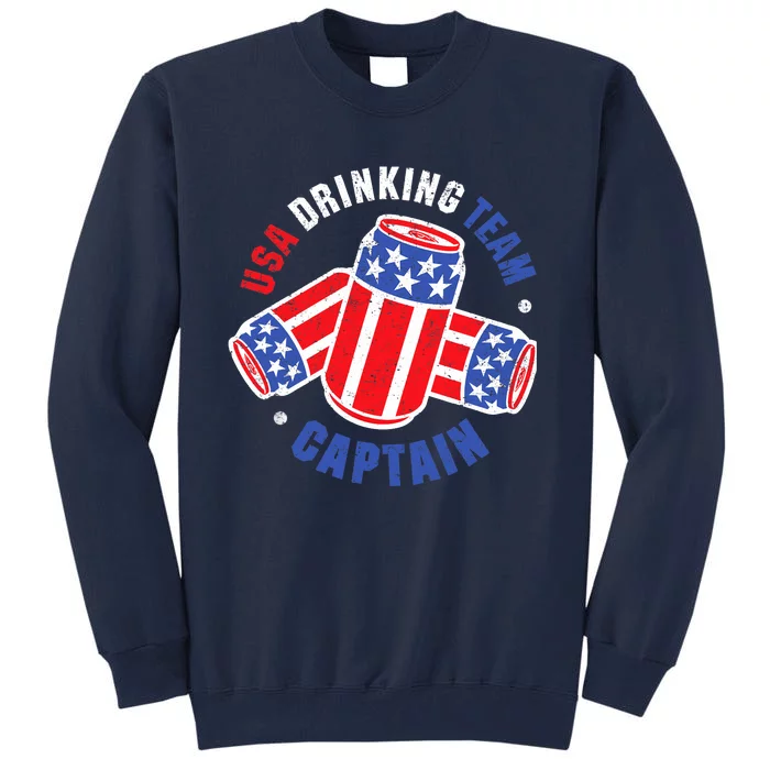 4th Of July Beer Can Flag Design USA Drinking Team Tees Tall Sweatshirt