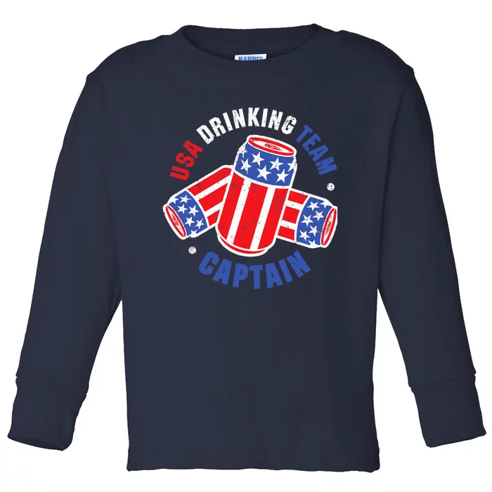 4th Of July Beer Can Flag Design USA Drinking Team Tees Toddler Long Sleeve Shirt