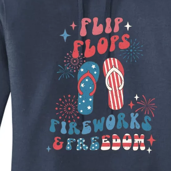 4th Of July Retro Flip Flops Fireworks & Freedom Gift Women's Pullover Hoodie