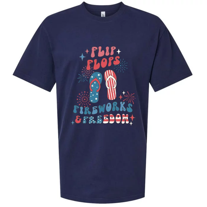 4th Of July Retro Flip Flops Fireworks & Freedom Gift Sueded Cloud Jersey T-Shirt