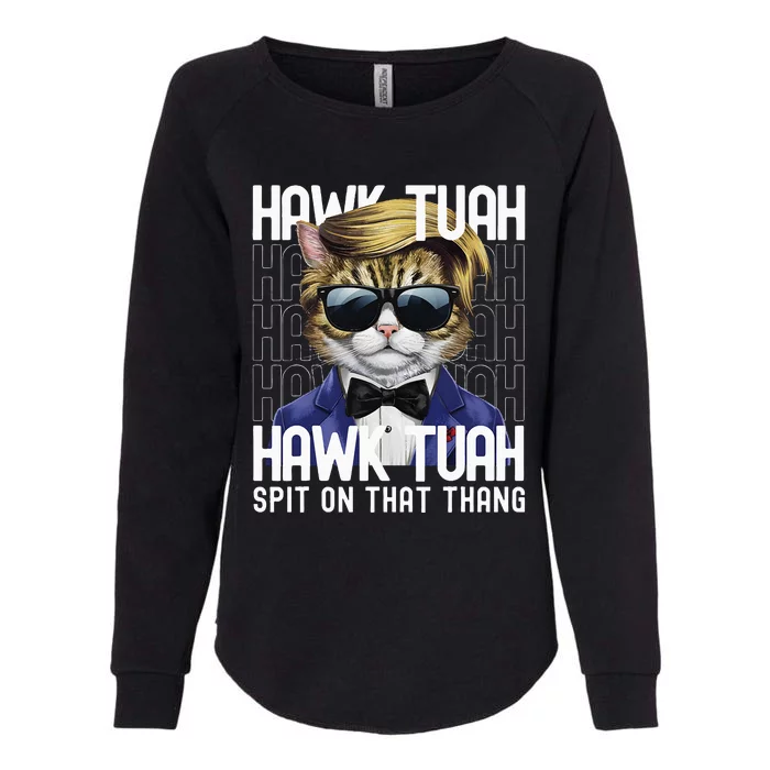 4th Of July Patriotic Cat Usa Hawk Tuah Spit On That Thing Womens California Wash Sweatshirt