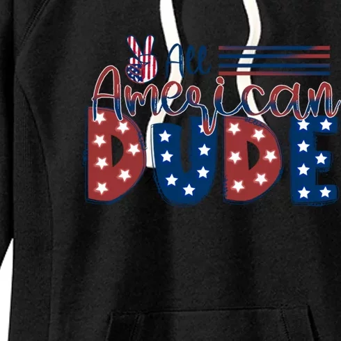 4th Of July Usa All American Dude Hand Peace Sign Cool Gift Women's Fleece Hoodie