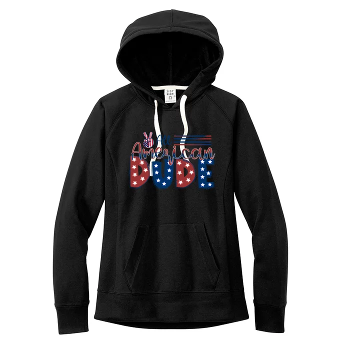 4th Of July Usa All American Dude Hand Peace Sign Cool Gift Women's Fleece Hoodie