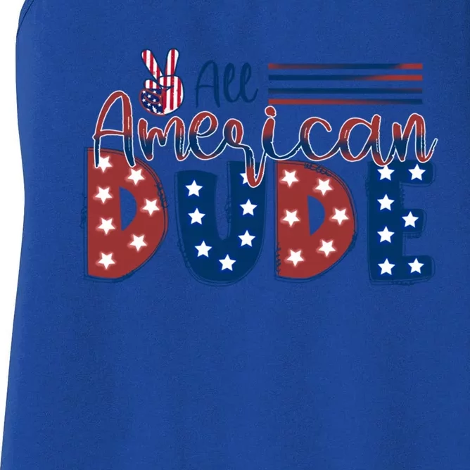 4th Of July Usa All American Dude Hand Peace Sign Cool Gift Women's Racerback Tank