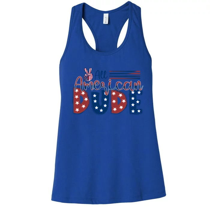 4th Of July Usa All American Dude Hand Peace Sign Cool Gift Women's Racerback Tank