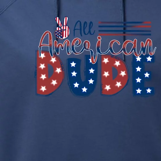 4th Of July Usa All American Dude Hand Peace Sign Cool Gift Performance Fleece Hoodie