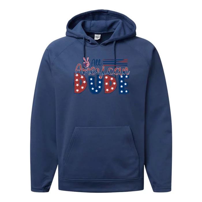 4th Of July Usa All American Dude Hand Peace Sign Cool Gift Performance Fleece Hoodie