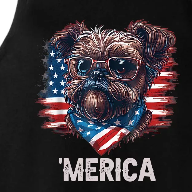 4th Of July Patriotic Brussels Griffon Dog Merica Ladies Tri-Blend Wicking Tank