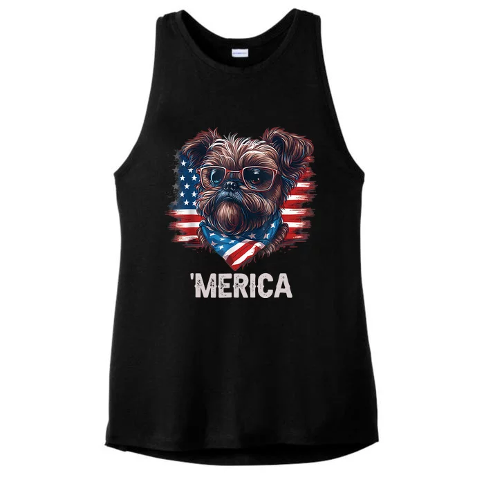 4th Of July Patriotic Brussels Griffon Dog Merica Ladies Tri-Blend Wicking Tank