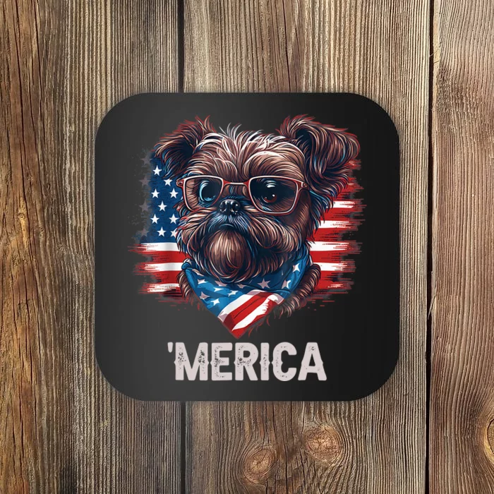 4th Of July Patriotic Brussels Griffon Dog Merica Coaster