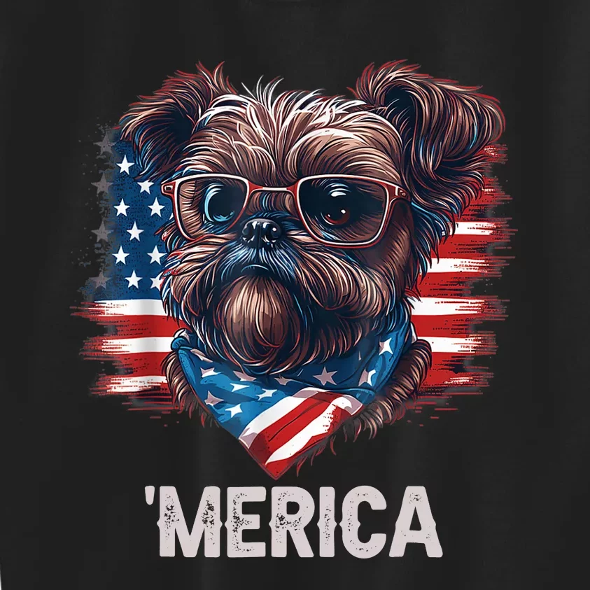 4th Of July Patriotic Brussels Griffon Dog Merica Kids Sweatshirt