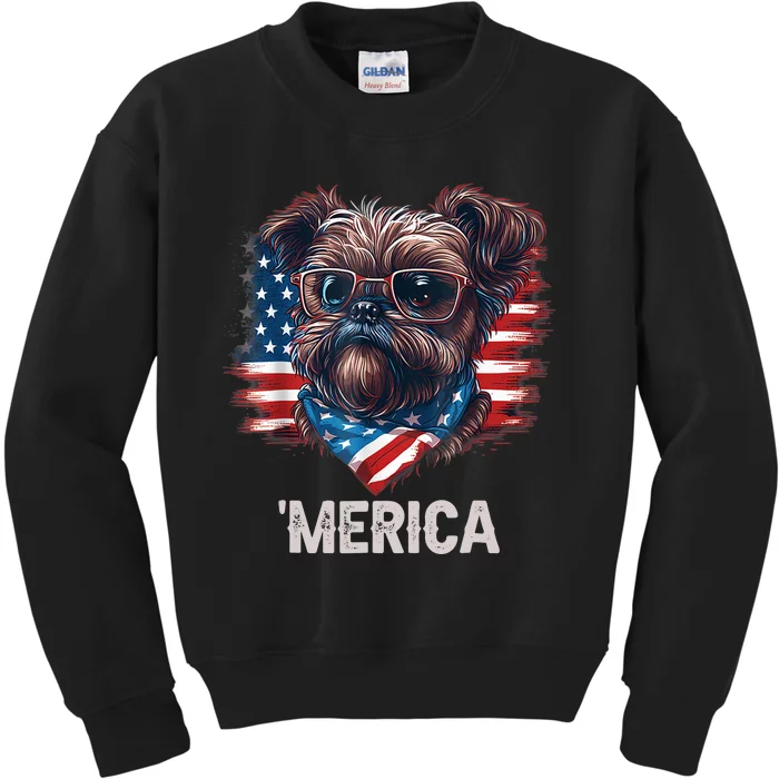 4th Of July Patriotic Brussels Griffon Dog Merica Kids Sweatshirt