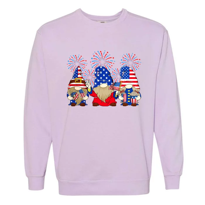 4th Of July Funny Gnomes American Flag Gnome Squad Cousin Funny Gift Garment-Dyed Sweatshirt